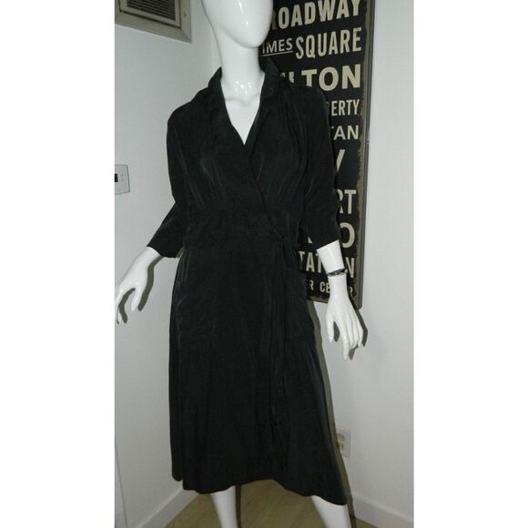 ba&sh Dress Size Large 3 Black Aimee Midi Wrap Collared Pockets  Dress - Picture 10 of 16